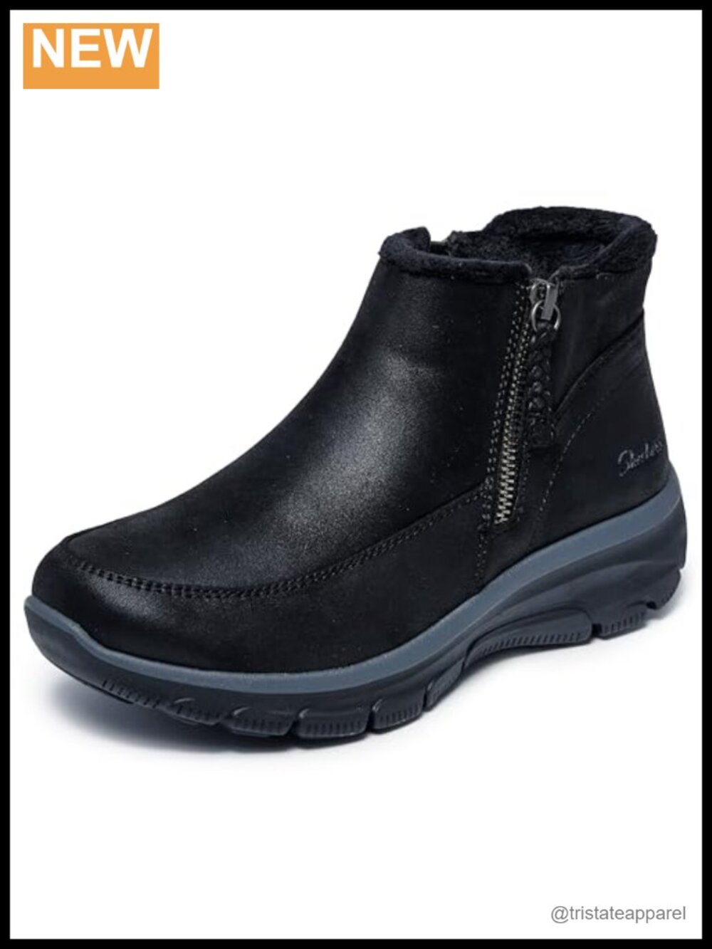 Ankle Bootie with Air Cooled Memory Foam, Water Repellent, Vegan Leather, Zip
